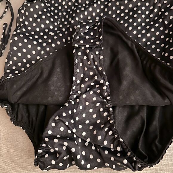 Zara black w white polka dots lycra body suit with shirred top - NWOT - small - Picture 6 of 12